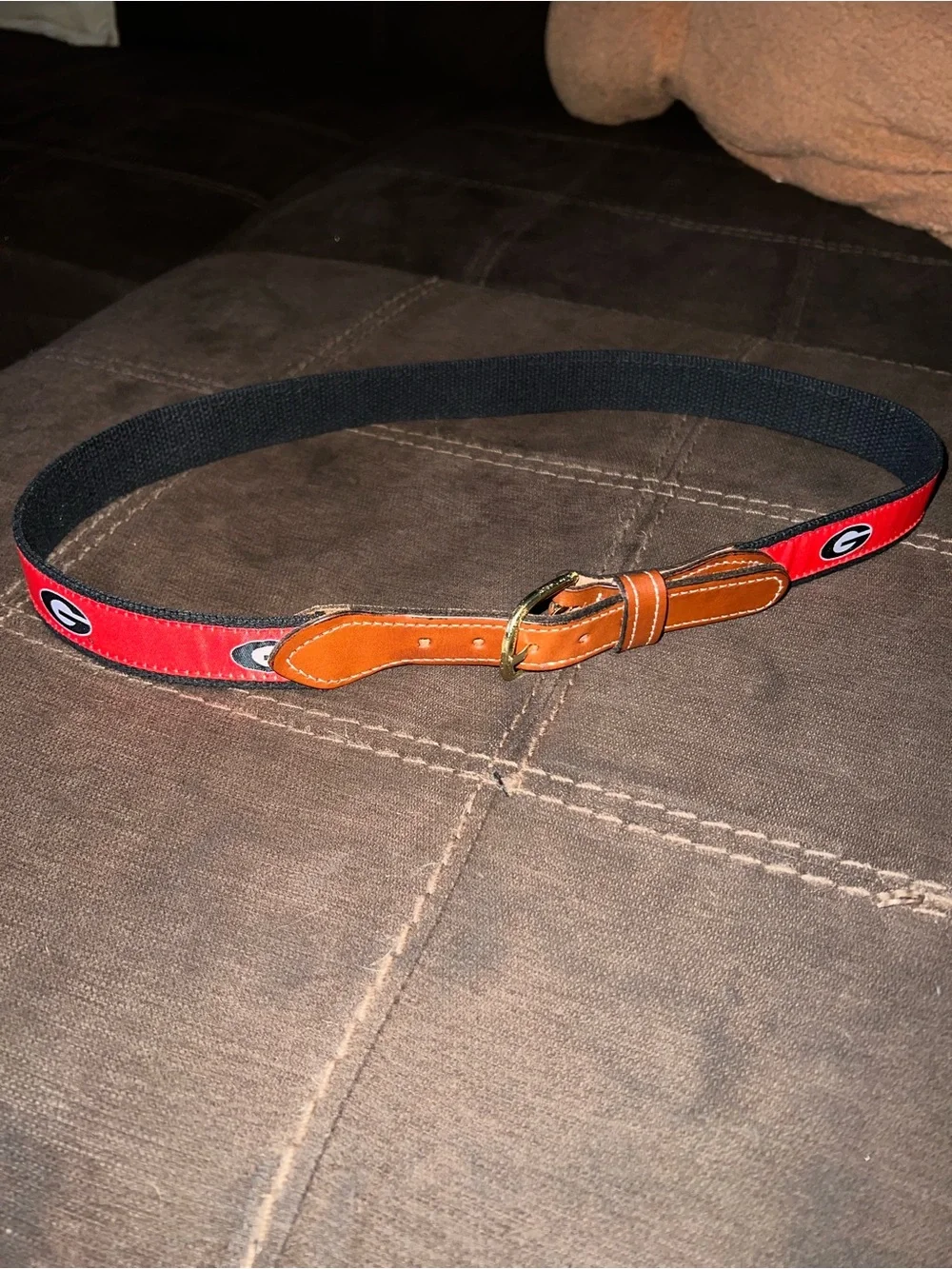 Georgia Bulldogs Brown Leather & Red Collegiate Web Belt